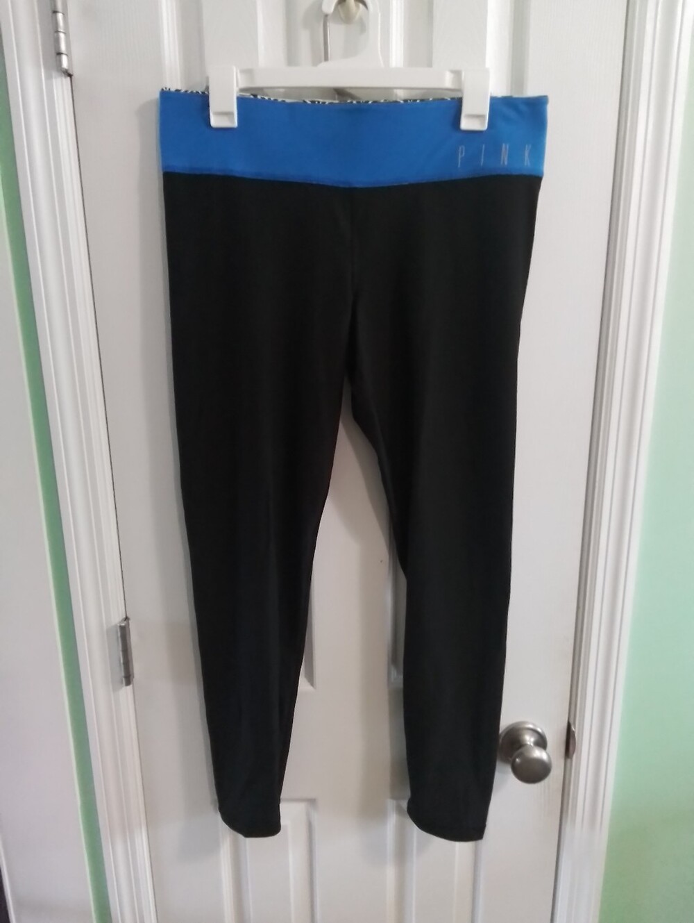 PINK Victorias Secret Black Leggings with Blue Waistband Reversivle